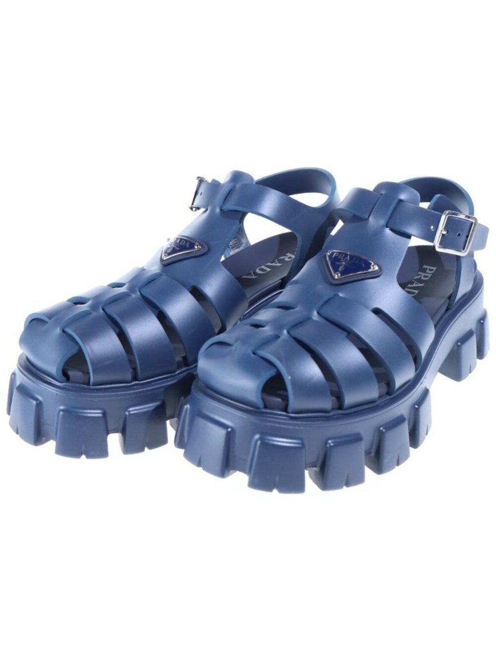 Prada Triangle Logo Rubber Fisherman Sandals Navy
